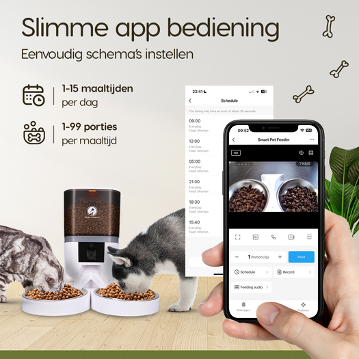 Prime AnimalZ automatische voerbak standaard upgraded 6 liter model ECC wit met app bediening voor voeren op afstand