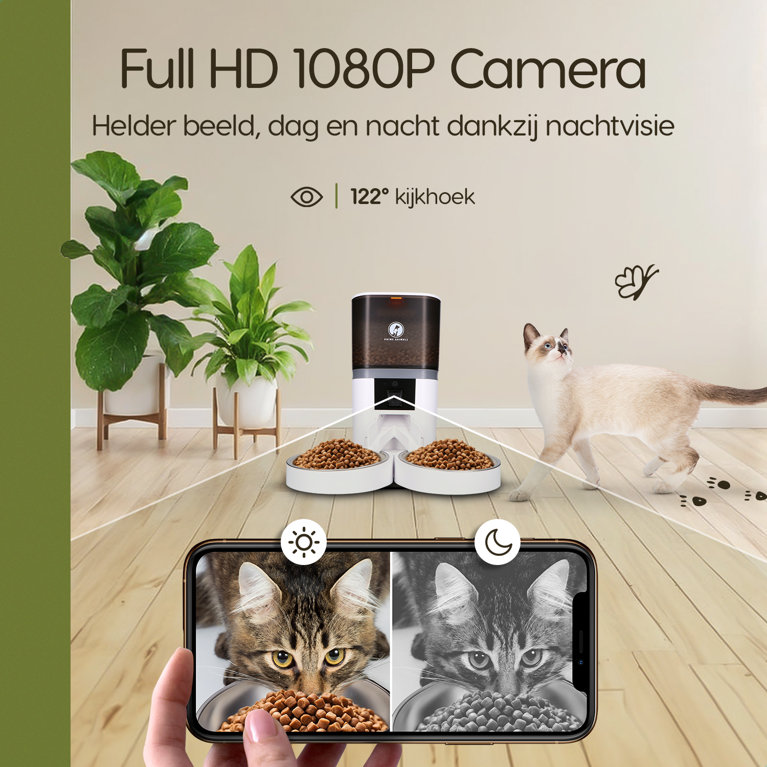 Prime AnimalZ automatische voerbak standaard upgraded 6 liter model ECC wit met ingebouwde camera voor zicht op afstand
