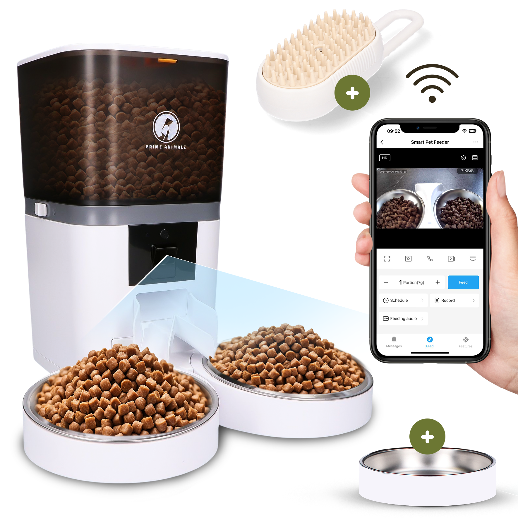 Prime AnimalZ automatische voerbak standaard upgraded 6 liter model ECC wit met slimme voerinstellingen via de app