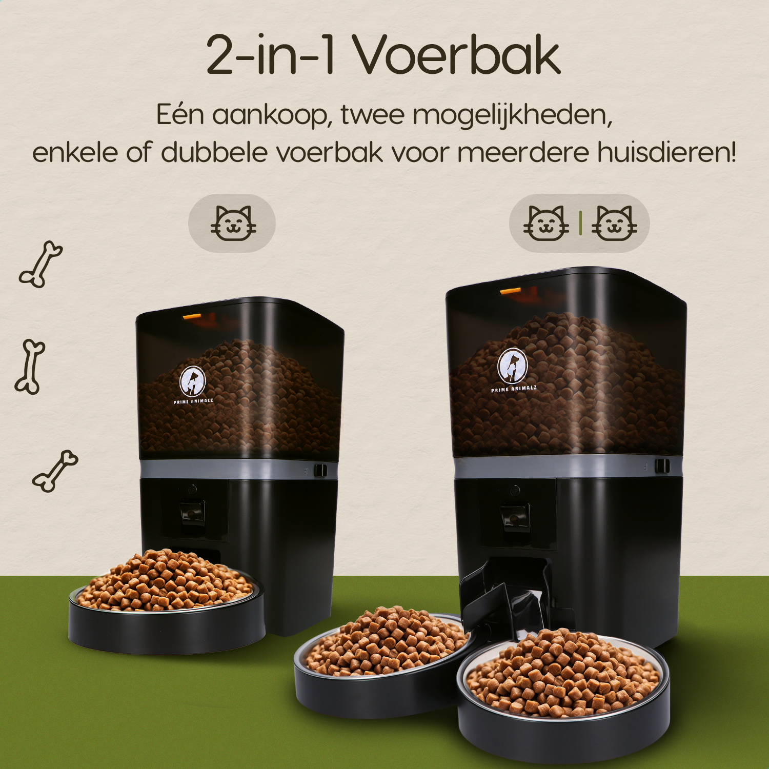 Prime AnimalZ automatische voerbak standaard upgraded 6 liter model ECC zwart met keuze tussen enkele en dubbele voerbak