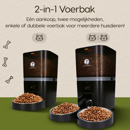 Prime AnimalZ automatische voerbak standaard upgraded 6 liter model ECC zwart met keuze tussen enkele en dubbele voerbak
