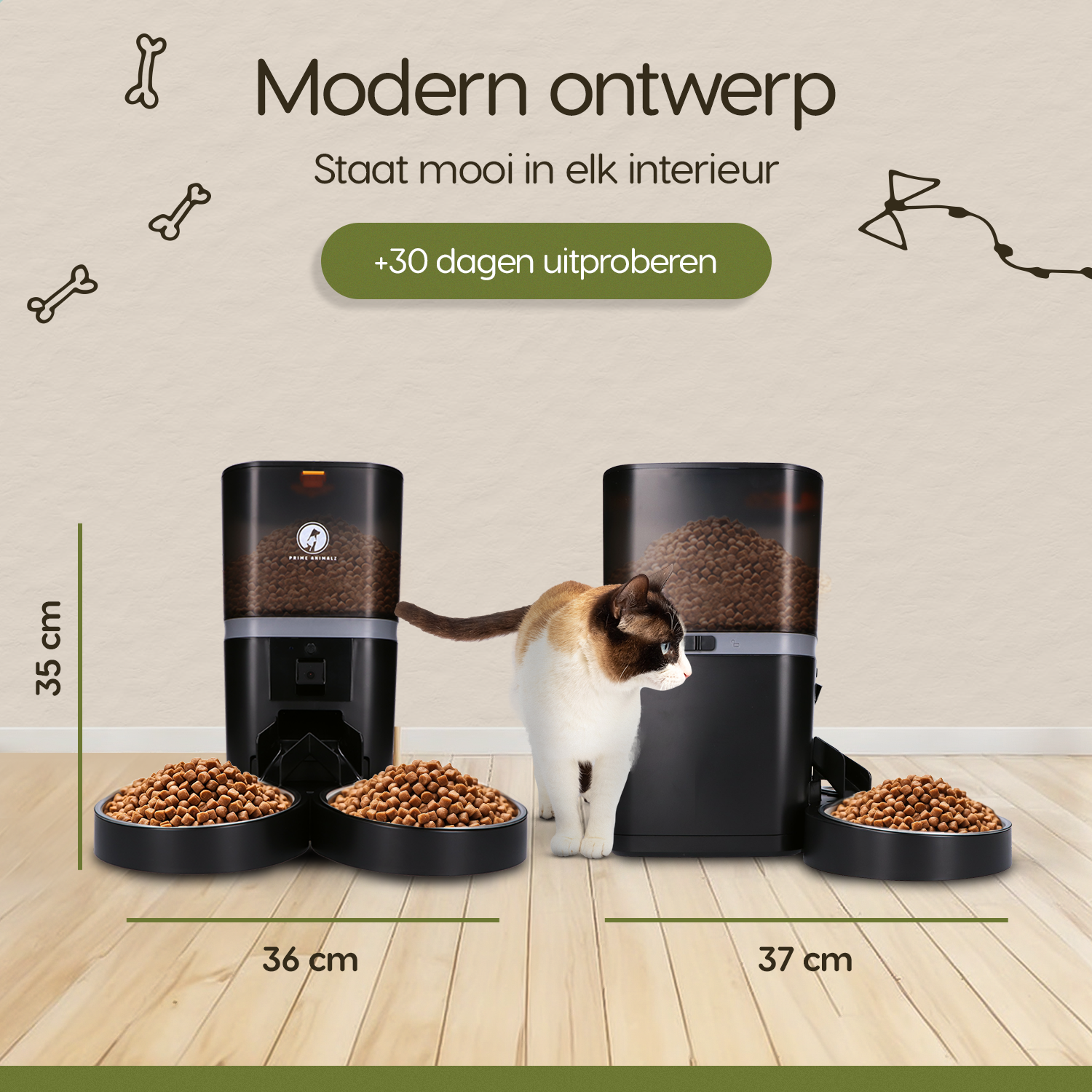 Afmetingen van de Prime AnimalZ automatische voerbak standaard upgraded 6 liter model ECC zwart