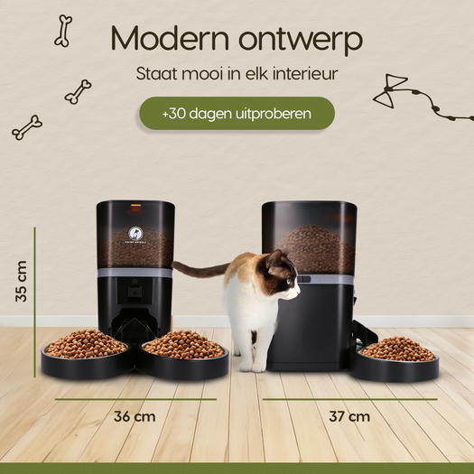 Afmetingen van de Prime AnimalZ automatische voerbak standaard upgraded 6 liter model ECC zwart