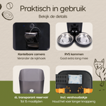 Onderdelen en functies van de Prime AnimalZ automatische voerbak standaard upgraded 6 liter model ECC zwart duidelijk uitgelegd