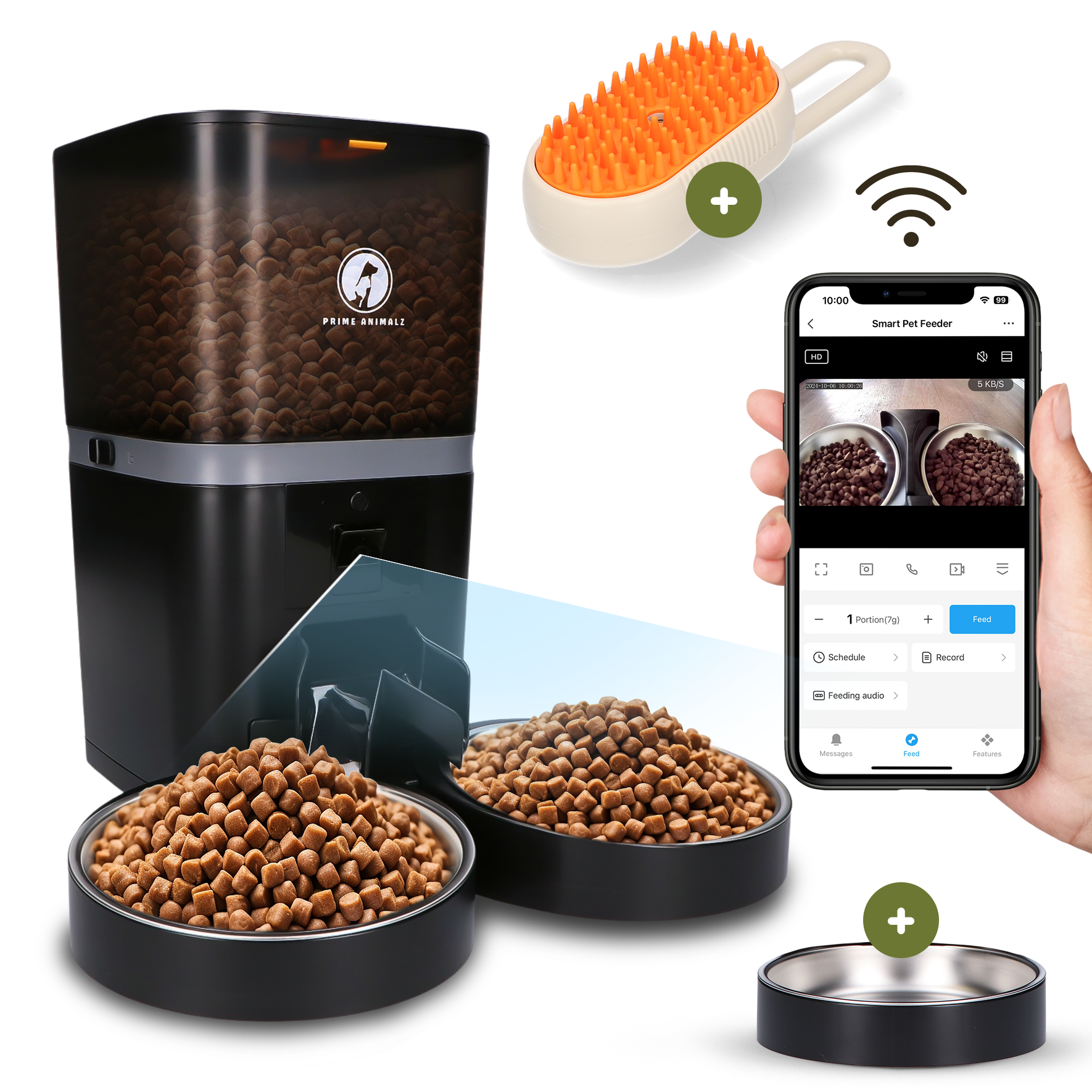 Prime AnimalZ automatische voerbak standaard upgraded 6 liter model ECC zwart met slimme voerinstellingen via de app
