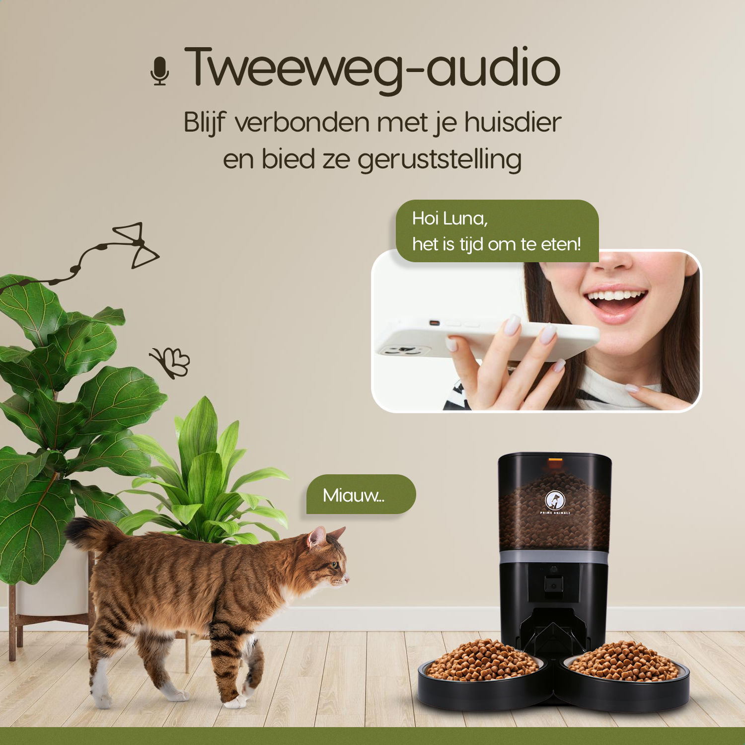 Prime AnimalZ automatische voerbak standaard upgraded 6 liter model ECC zwart met tweeweg audio communicatie via de app