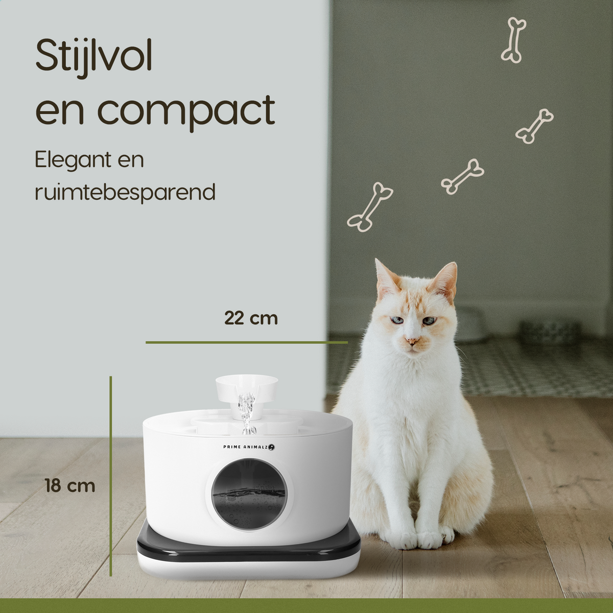 Afmetingen van de Prime AnimalZ drinkfontein D600A wit met 2,8 liter inhoud