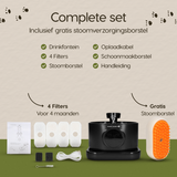 Verpakkingsinhoud van de Prime AnimalZ drinkfontein D600A zwart met meegeleverde accessoires
