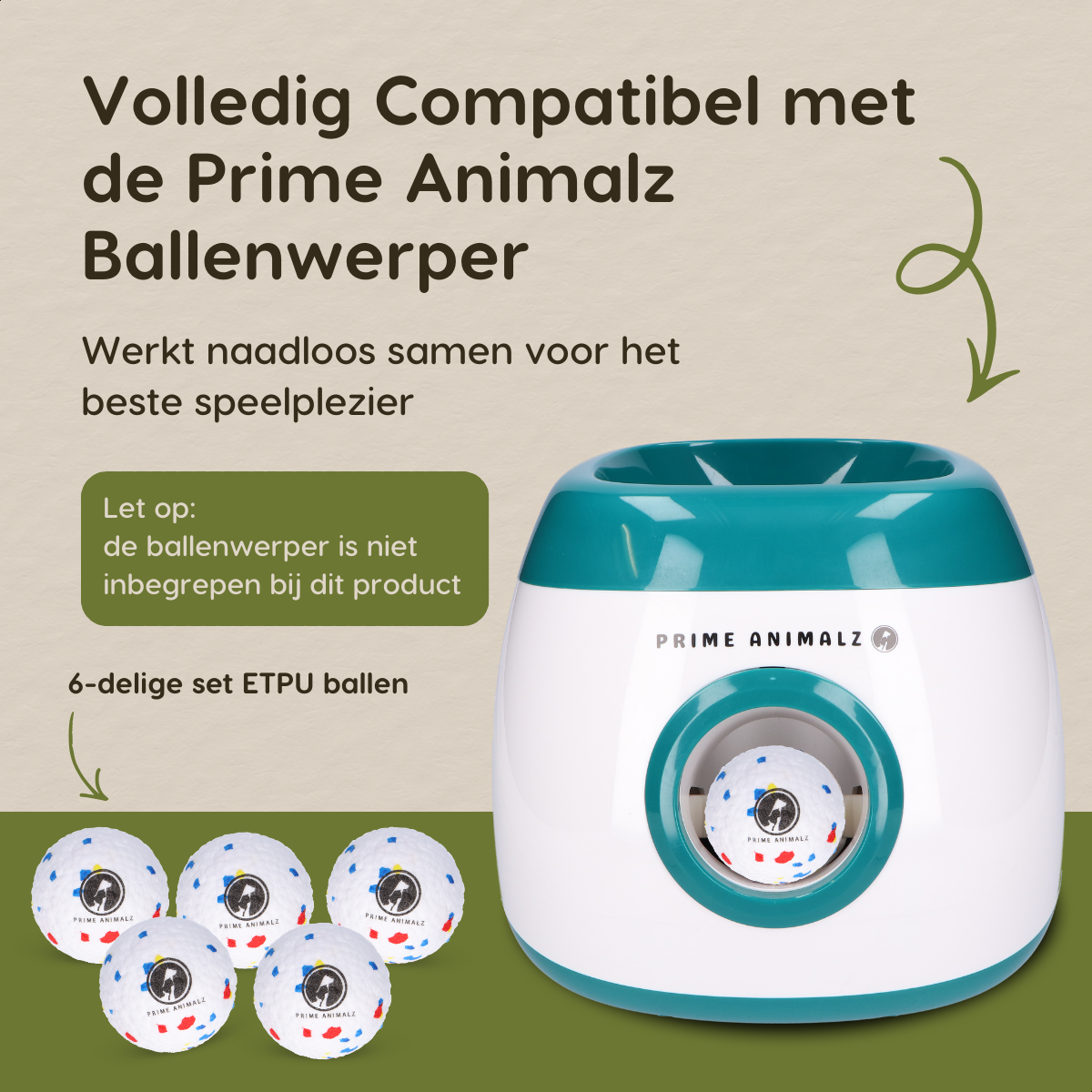 Verpakkingsinhoud van de Prime AnimalZ ETPU hondenballen set van 6