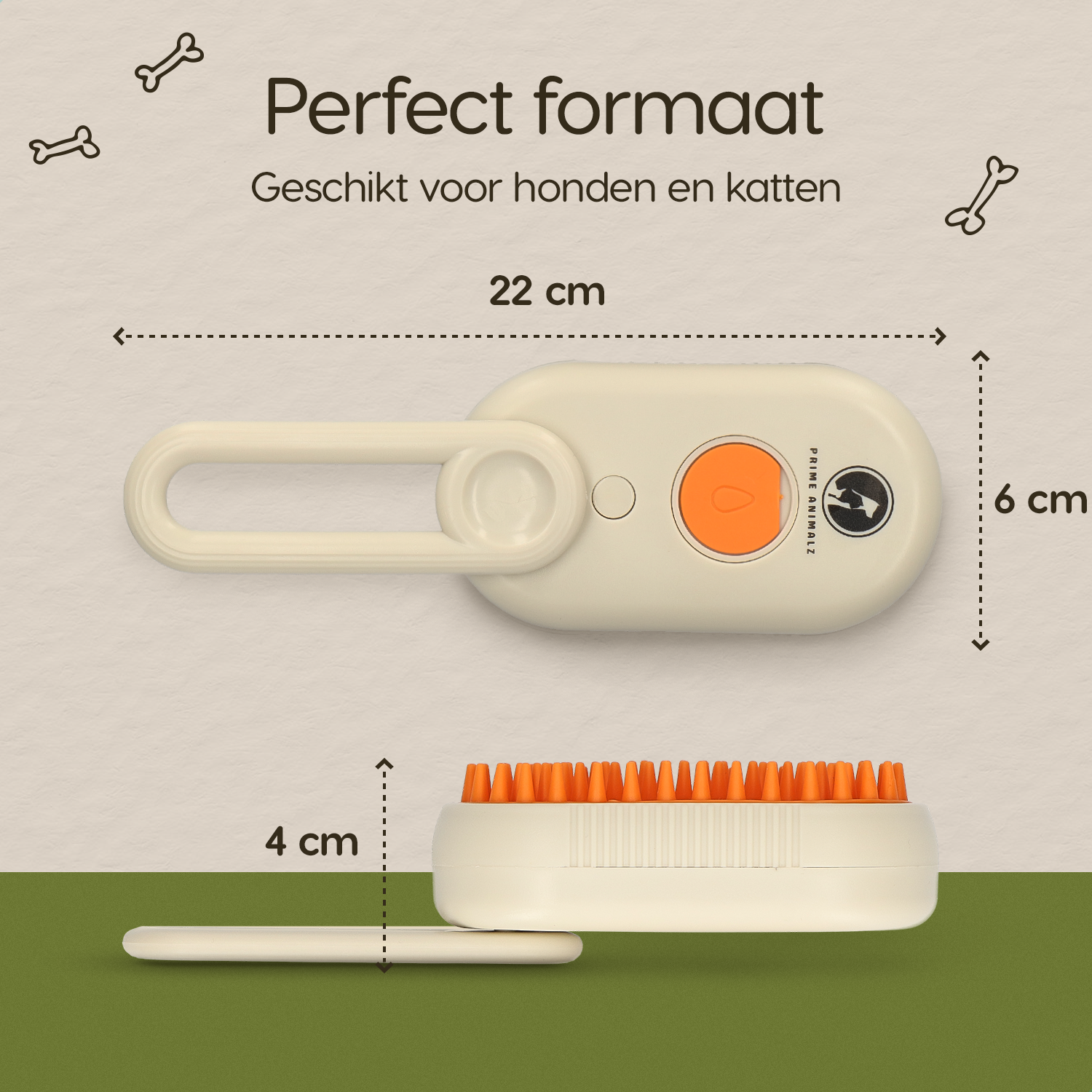 Afmetingen van de Prime AnimalZ stoomborstel S800A crème