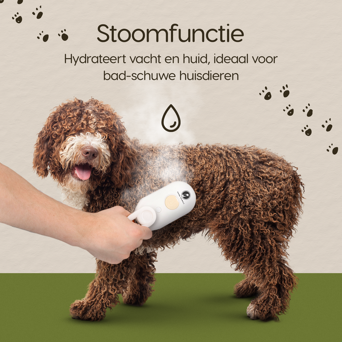 Prime AnimalZ stoomborstel S800A wit hydrateert en verzorgt de vacht