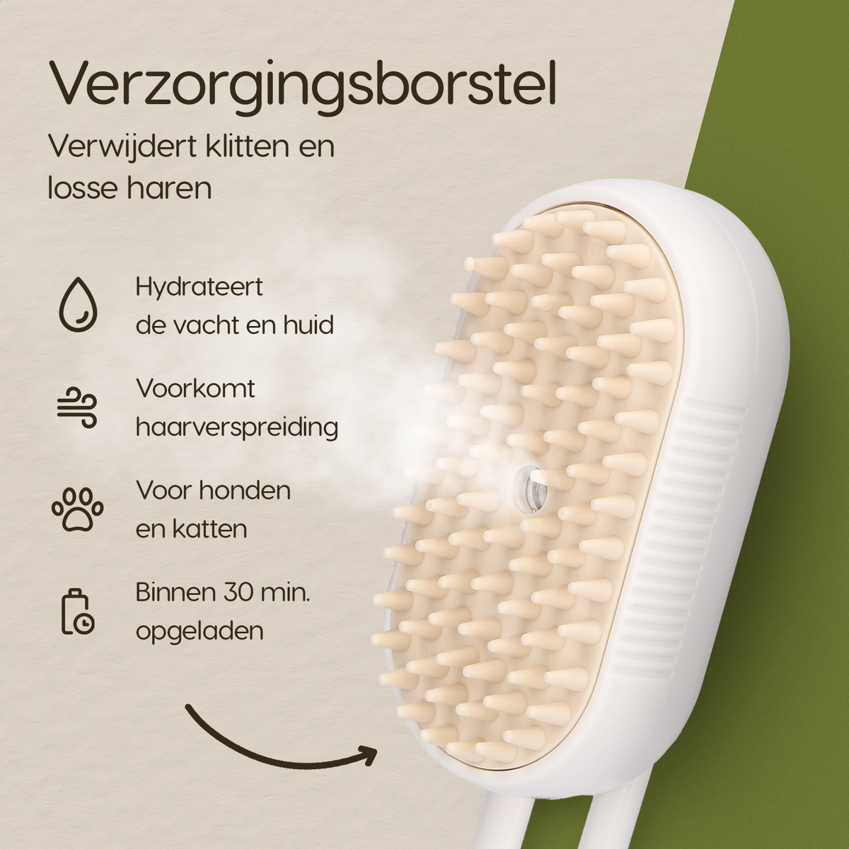 Prime AnimalZ stoomborstel S800A wit zelfreinigende stoomborstel voor honden en katten