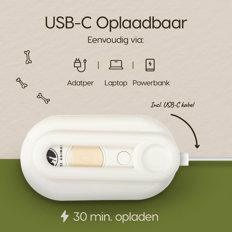Prime AnimalZ stoomborstel S800A wit USB oplaadbare honden en kattenborstel