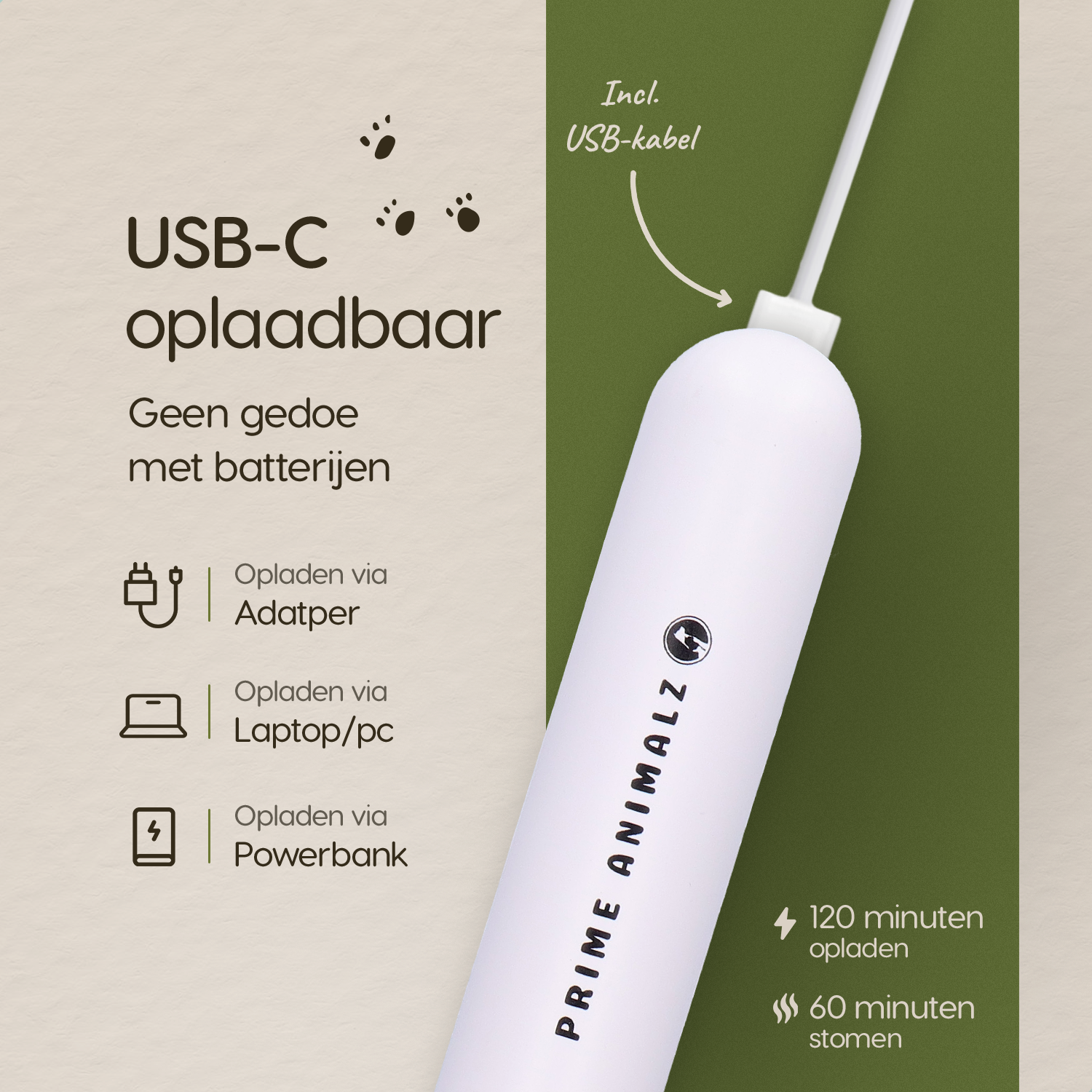 Prime AnimalZ Stoomborstel S900A USB oplaadbaar