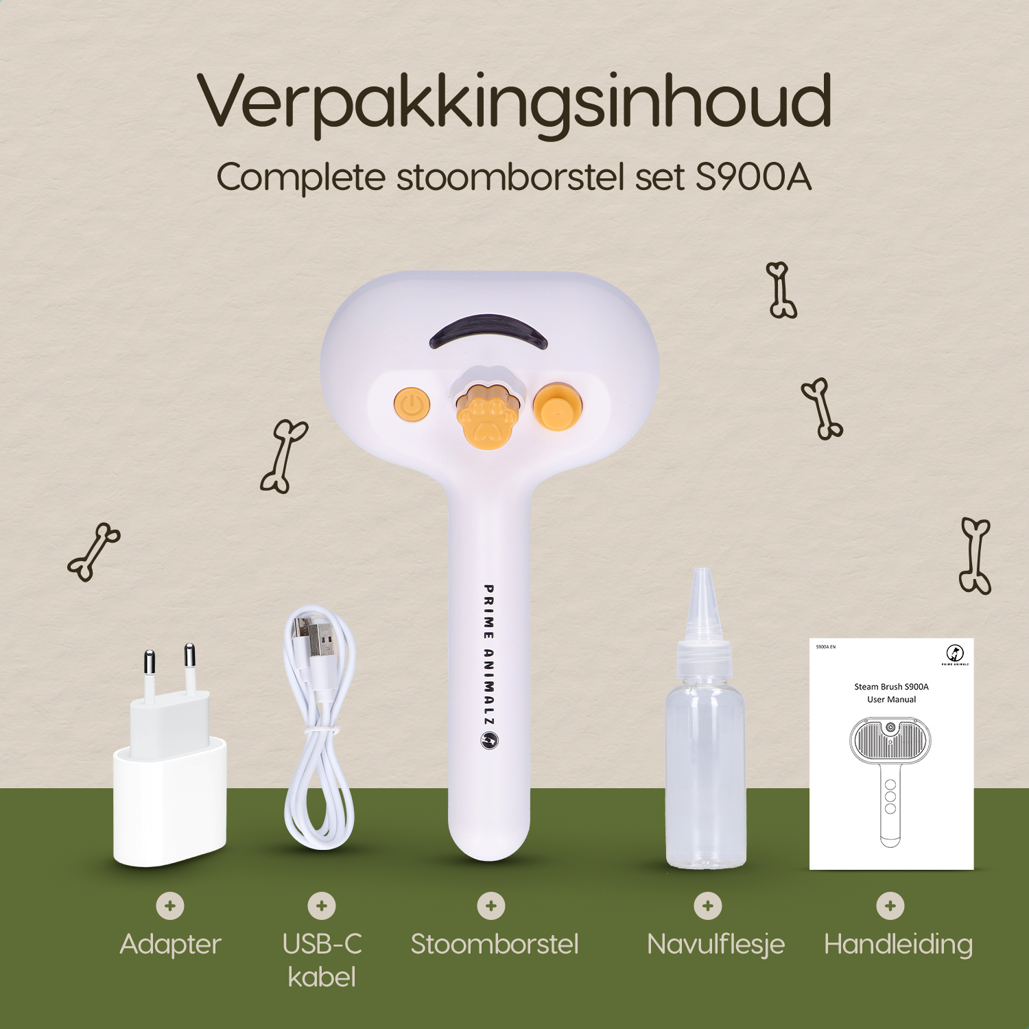 Verpakkingsinhoud Prime AnimalZ Stoomborstel S900A