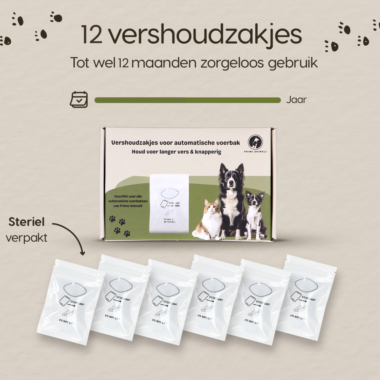 Verpakkingsinhoud van de Prime AnimalZ vershoudzakjes voor automatische voerbak 12 stuks