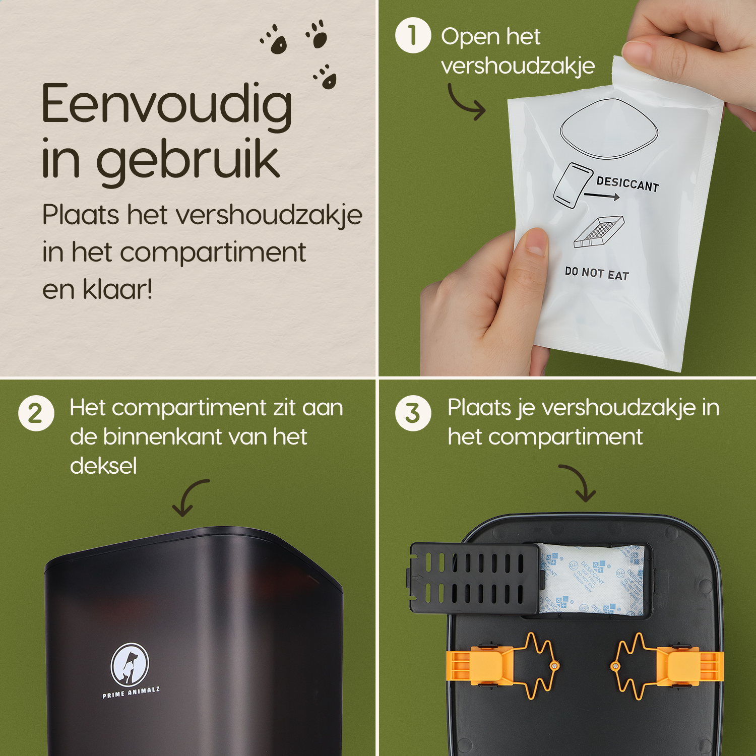 Gebruik van de Prime AnimalZ vershoudzakjes voor automatische voerbakken