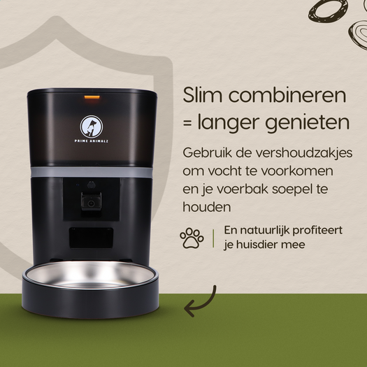Verlengt de levensduur van de automatische voerbak met Prime AnimalZ vershoudzakjes