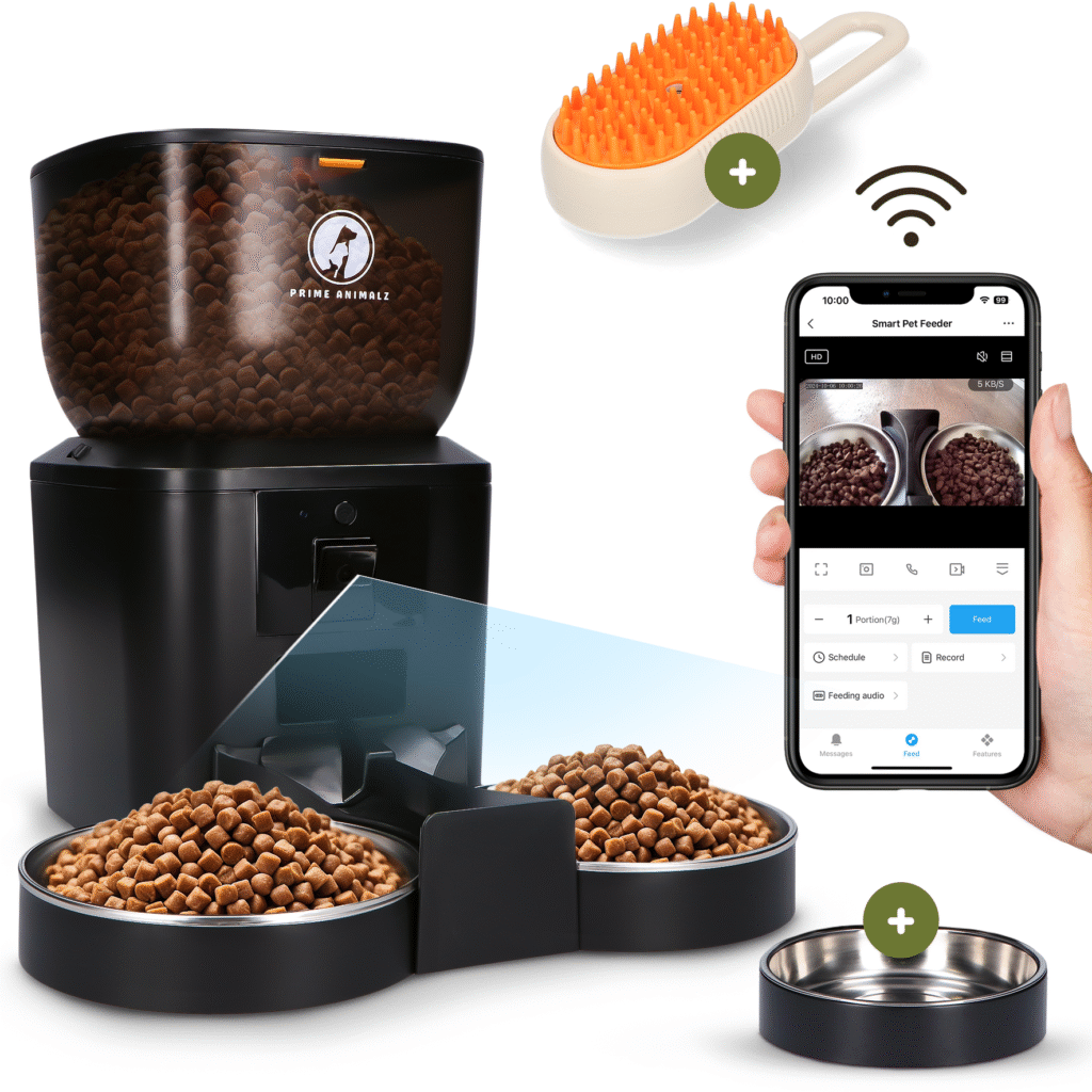 Prime AnimalZ Automatische Voerbak F400DCCZW Zwart – Premium 4L met dubbele RVS bakken, camera en app