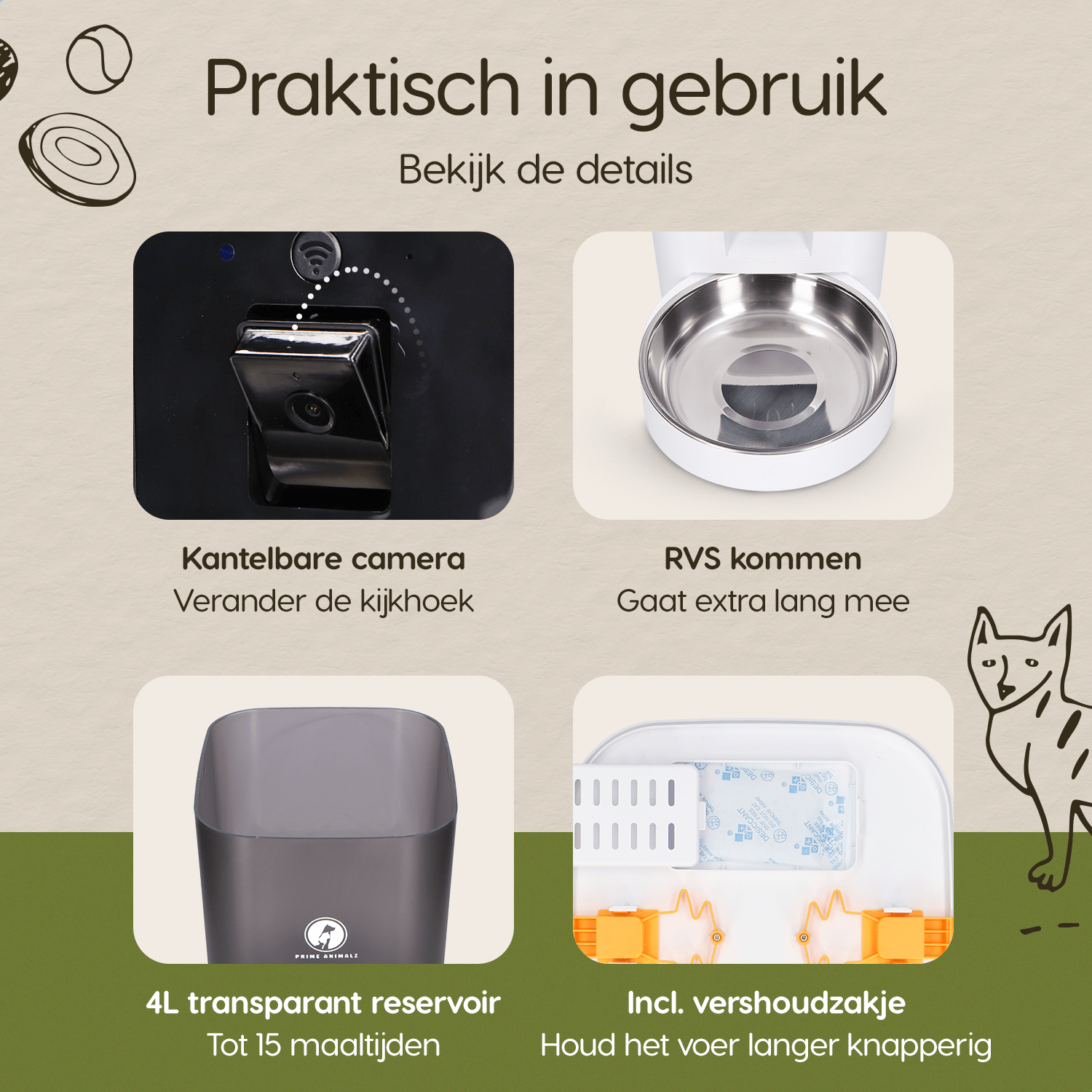 Prime AnimalZ F400ECCWT – Kantelbare camera, RVS kom, 4L reservoir en vershoudzakje