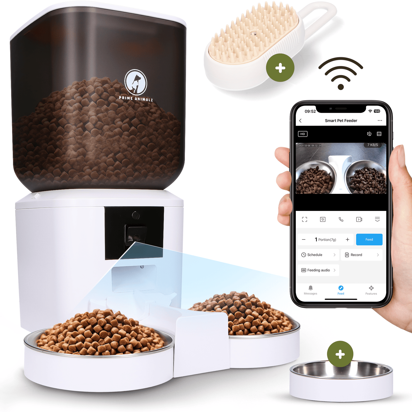 Prime AnimalZ Automatische Voerbak Kat & Hond 7L Wit – Slimme Voerautomaat met Camera