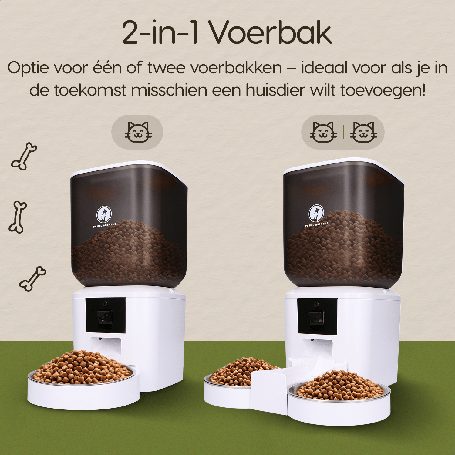 RVS voerbakken wit – dubbele en enkele uitvoering voor kat en hond