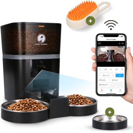 Prime AnimalZ Automatische Voerbak F400DCAZW Zwart – Premium 4L – Camera – App – Enkele + dubbele RVS bak