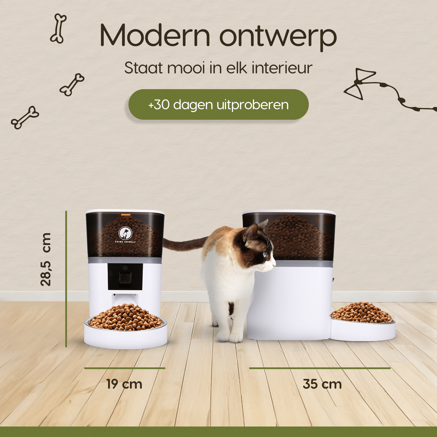 Afmetingen automatische voerbak wit 4L